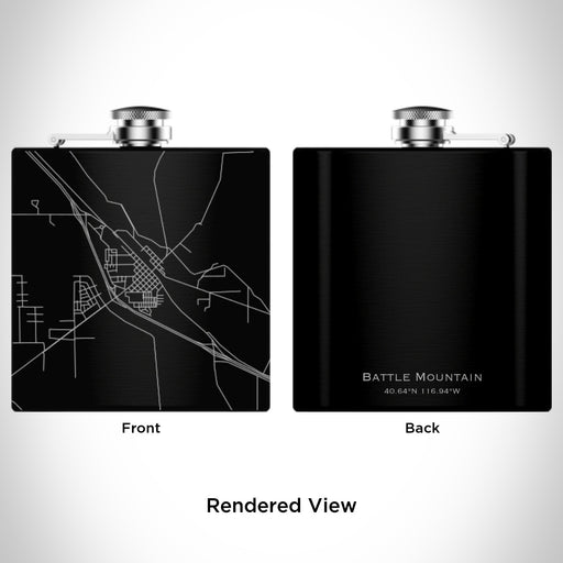 Rendered View of Battle Mountain Nevada Map Engraving on 6oz Stainless Steel Flask in Black