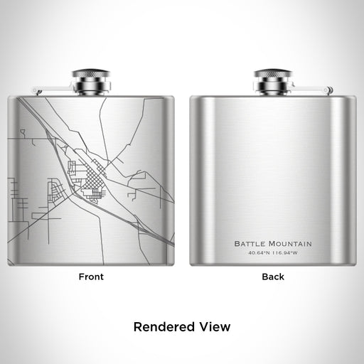 Rendered View of Battle Mountain Nevada Map Engraving on 6oz Stainless Steel Flask