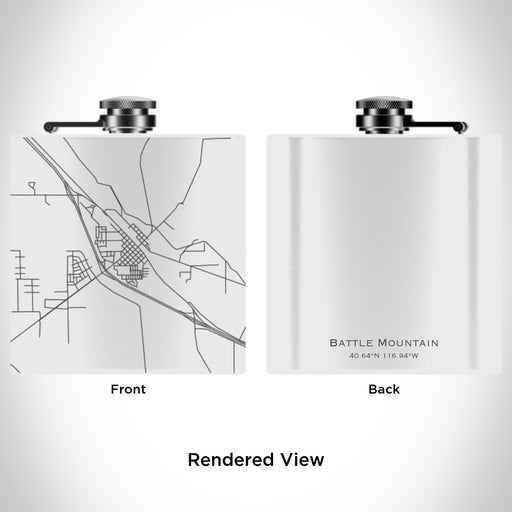 Rendered View of Battle Mountain Nevada Map Engraving on 6oz Stainless Steel Flask in White