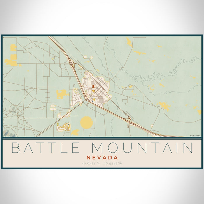 Battle Mountain Nevada Map Print Landscape Orientation in Woodblock Style With Shaded Background