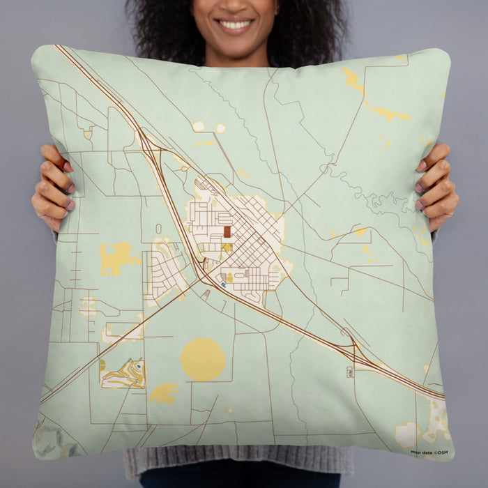 Person holding 22x22 Custom Battle Mountain Nevada Map Throw Pillow in Woodblock