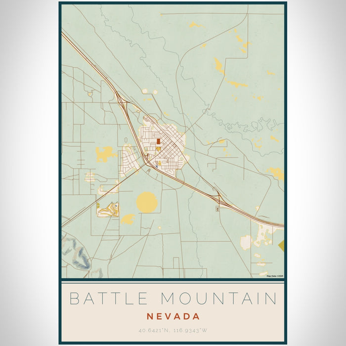 Battle Mountain Nevada Map Print Portrait Orientation in Woodblock Style With Shaded Background