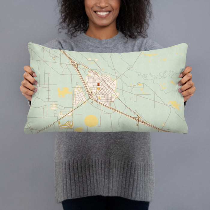 Person holding 20x12 Custom Battle Mountain Nevada Map Throw Pillow in Woodblock