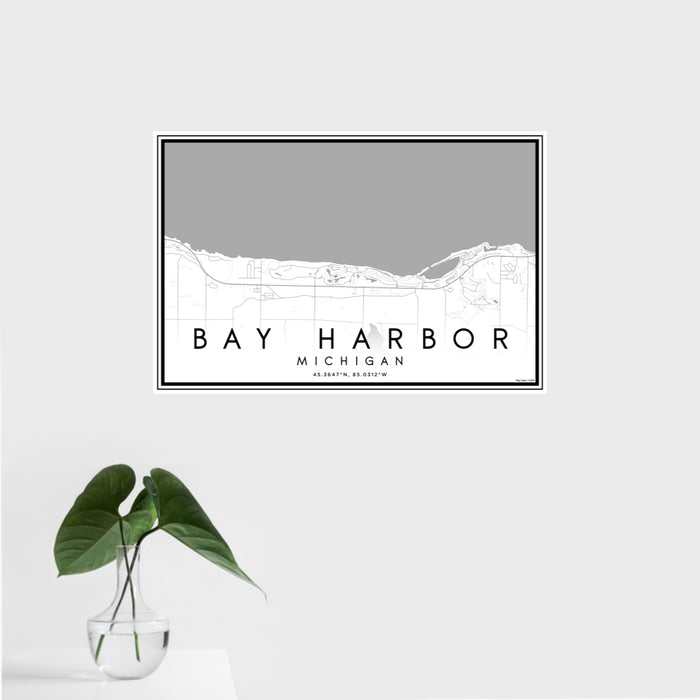 16x24 Bay Harbor Michigan Map Print Landscape Orientation in Classic Style With Tropical Plant Leaves in Water