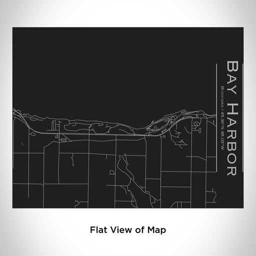 Rendered View of Bay Harbor Michigan Map Engraving on 20oz Stainless Steel Insulated Bottle with Bamboo Top in Black