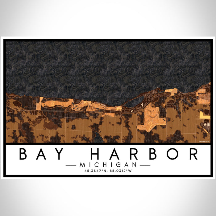 Bay Harbor Michigan Map Print Landscape Orientation in Ember Style With Shaded Background