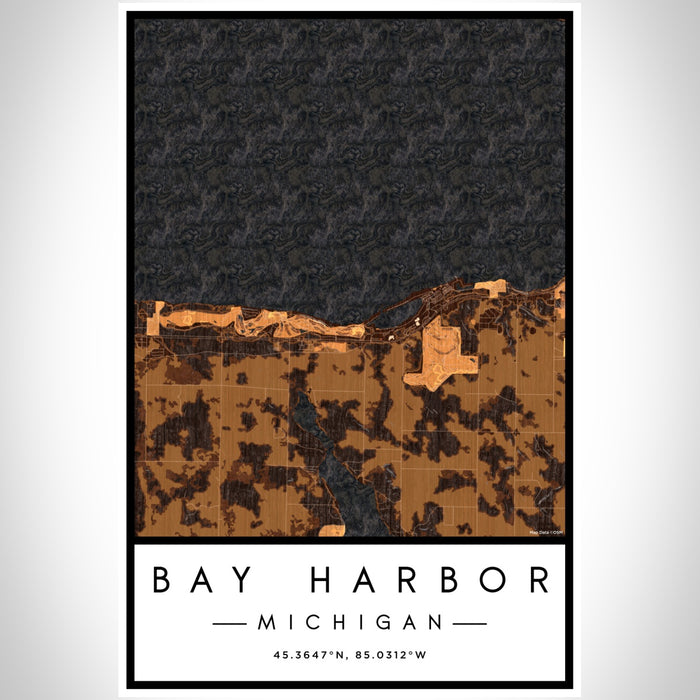 Bay Harbor Michigan Map Print Portrait Orientation in Ember Style With Shaded Background