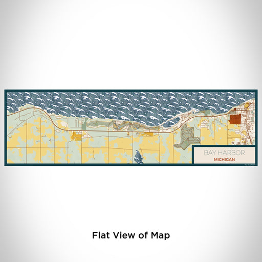 Flat View of Map Custom Bay Harbor Michigan Map Enamel Mug in Woodblock