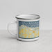Left View Custom Bay Harbor Michigan Map Enamel Mug in Woodblock