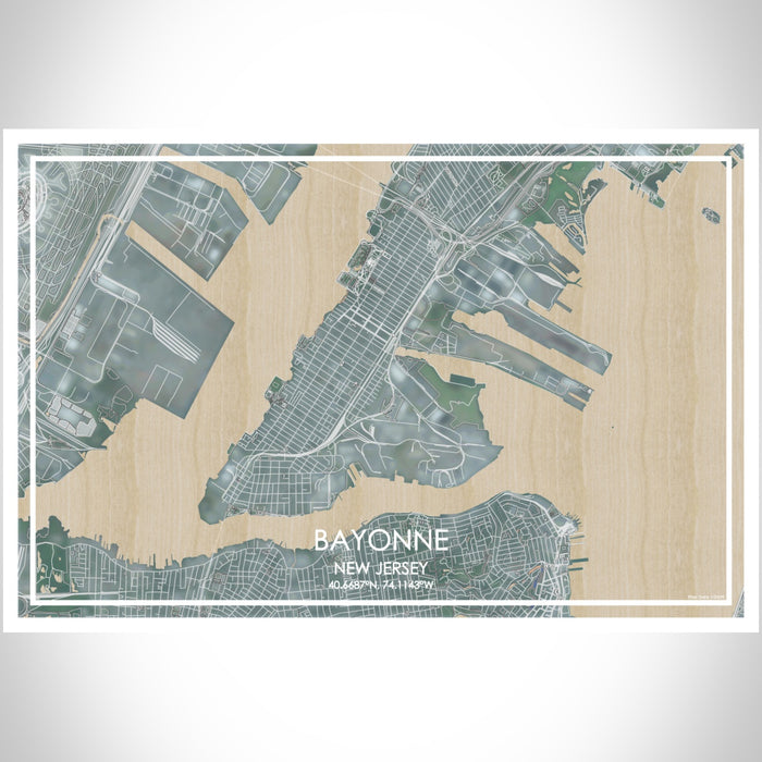 Bayonne New Jersey Map Print Landscape Orientation in Afternoon Style With Shaded Background