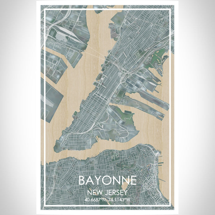 Bayonne New Jersey Map Print Portrait Orientation in Afternoon Style With Shaded Background