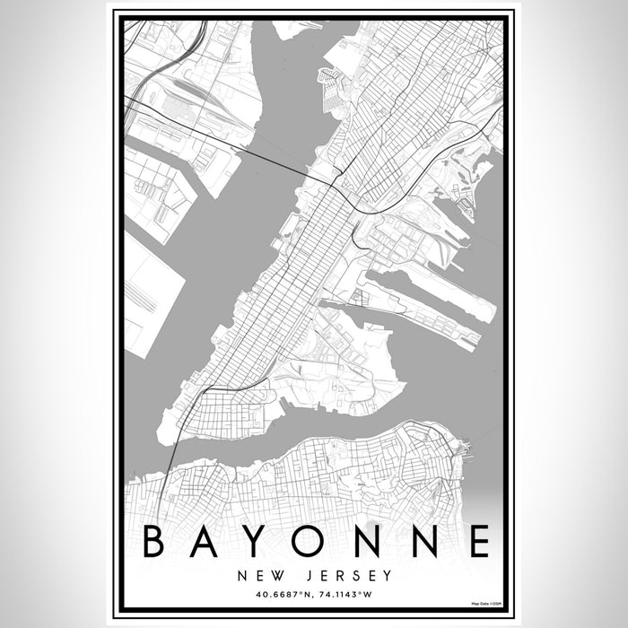 Bayonne New Jersey Map Print Portrait Orientation in Classic Style With Shaded Background