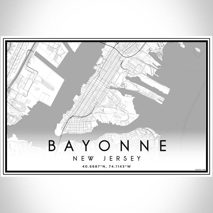 Bayonne New Jersey Map Print Landscape Orientation in Classic Style With Shaded Background