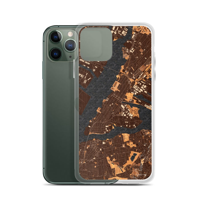 Custom Bayonne New Jersey Map Phone Case in Ember on Table with Laptop and Plant