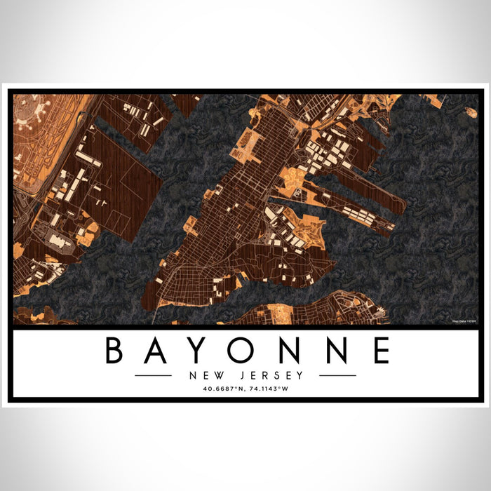 Bayonne New Jersey Map Print Landscape Orientation in Ember Style With Shaded Background