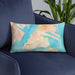 Custom Bayonne New Jersey Map Throw Pillow in Watercolor on Blue Colored Chair