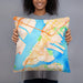 Person holding 18x18 Custom Bayonne New Jersey Map Throw Pillow in Watercolor