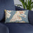 Custom Bayonne New Jersey Map Throw Pillow in Woodblock on Blue Colored Chair