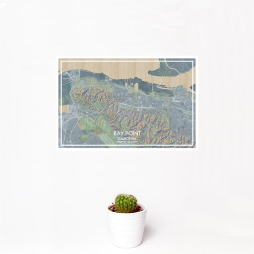 12x18 Bay Point California Map Print Landscape Orientation in Afternoon Style With Small Cactus Plant in White Planter