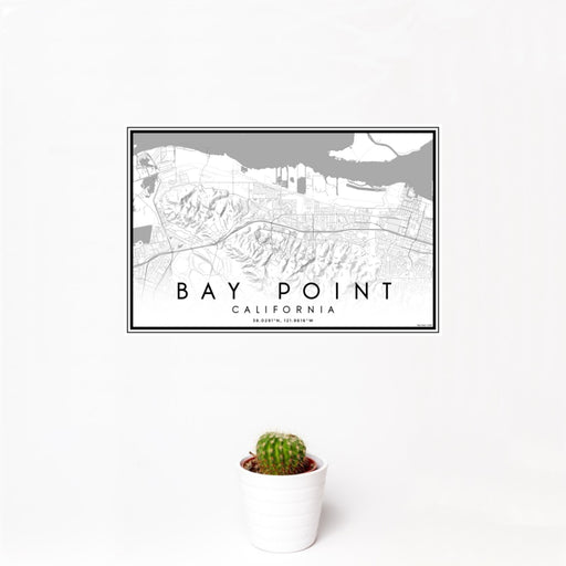 12x18 Bay Point California Map Print Landscape Orientation in Classic Style With Small Cactus Plant in White Planter