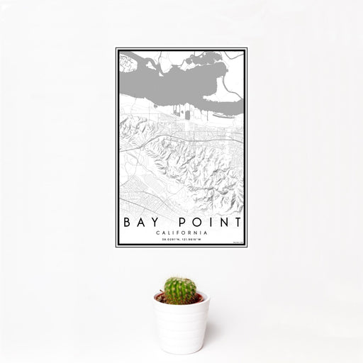12x18 Bay Point California Map Print Portrait Orientation in Classic Style With Small Cactus Plant in White Planter
