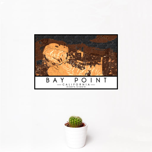12x18 Bay Point California Map Print Landscape Orientation in Ember Style With Small Cactus Plant in White Planter