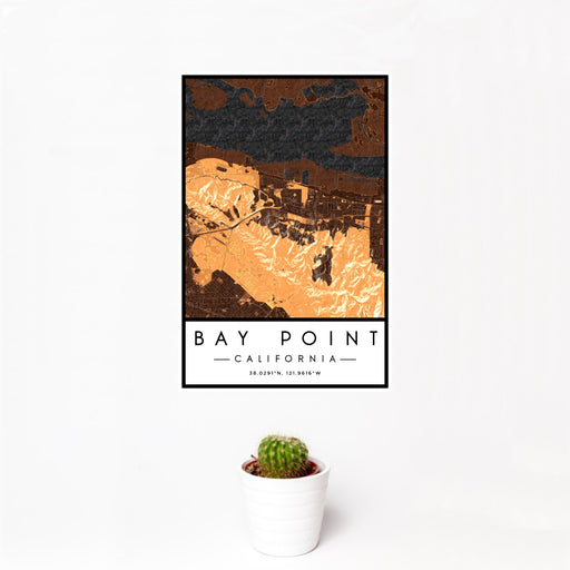 12x18 Bay Point California Map Print Portrait Orientation in Ember Style With Small Cactus Plant in White Planter