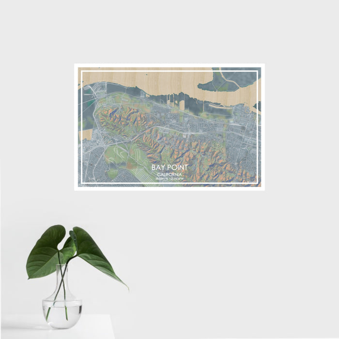 16x24 Bay Point California Map Print Landscape Orientation in Afternoon Style With Tropical Plant Leaves in Water