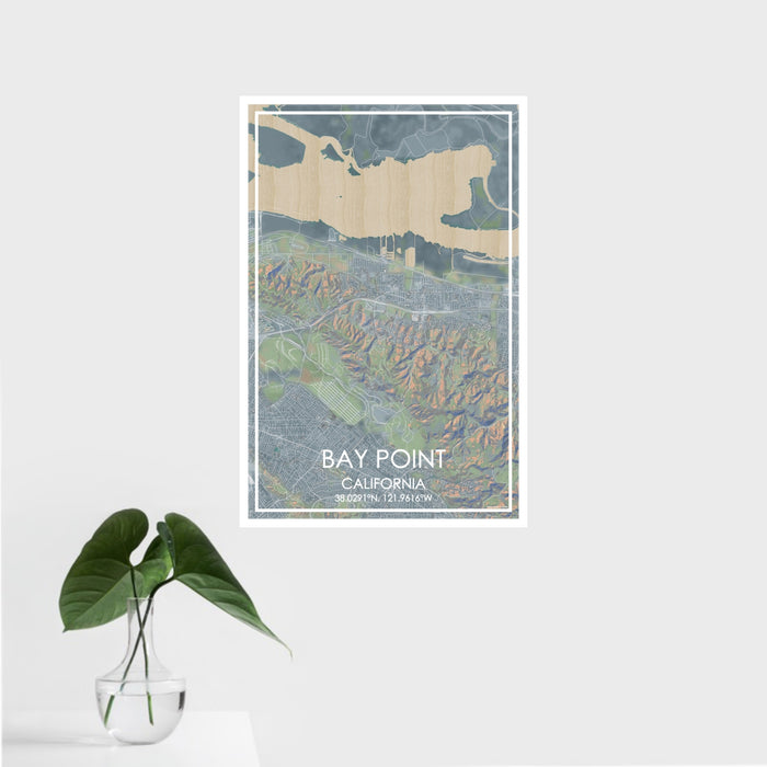 16x24 Bay Point California Map Print Portrait Orientation in Afternoon Style With Tropical Plant Leaves in Water