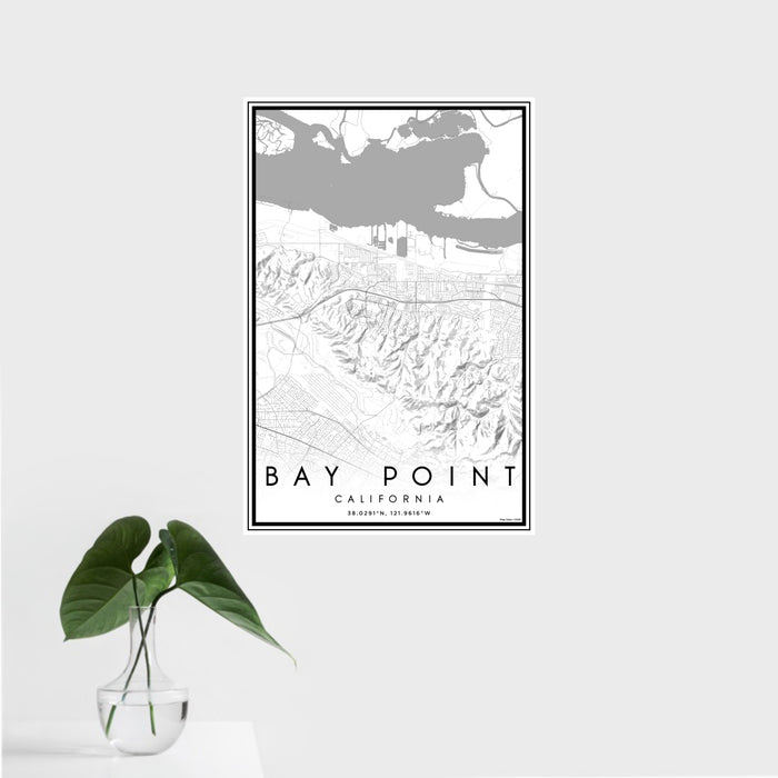 16x24 Bay Point California Map Print Portrait Orientation in Classic Style With Tropical Plant Leaves in Water