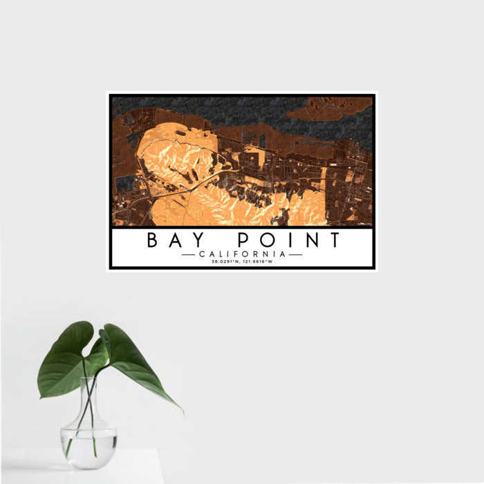 16x24 Bay Point California Map Print Landscape Orientation in Ember Style With Tropical Plant Leaves in Water