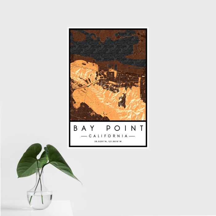 16x24 Bay Point California Map Print Portrait Orientation in Ember Style With Tropical Plant Leaves in Water
