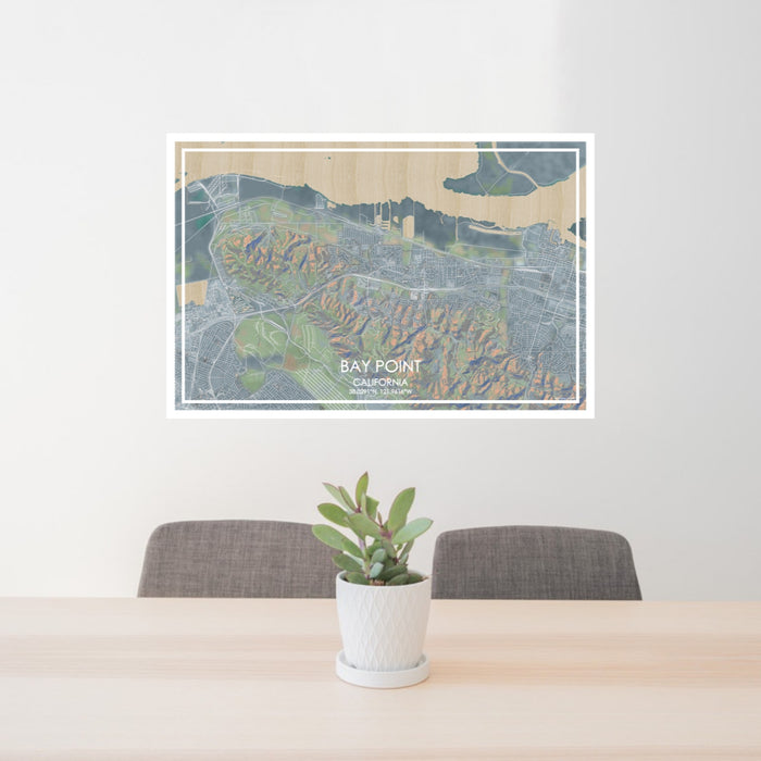 24x36 Bay Point California Map Print Lanscape Orientation in Afternoon Style Behind 2 Chairs Table and Potted Plant