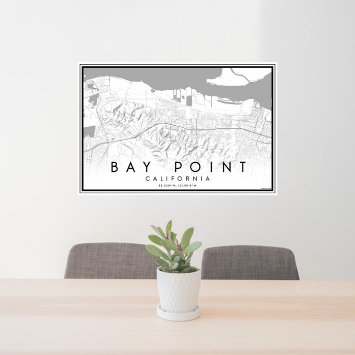 24x36 Bay Point California Map Print Lanscape Orientation in Classic Style Behind 2 Chairs Table and Potted Plant