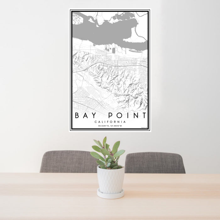 24x36 Bay Point California Map Print Portrait Orientation in Classic Style Behind 2 Chairs Table and Potted Plant