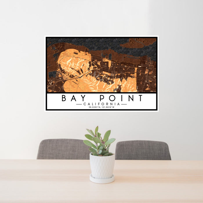 24x36 Bay Point California Map Print Lanscape Orientation in Ember Style Behind 2 Chairs Table and Potted Plant