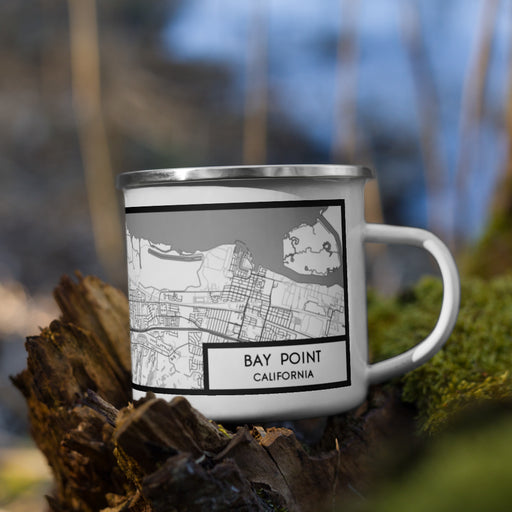 Right View Custom Bay Point California Map Enamel Mug in Classic on Grass With Trees in Background