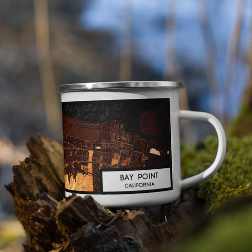 Right View Custom Bay Point California Map Enamel Mug in Ember on Grass With Trees in Background