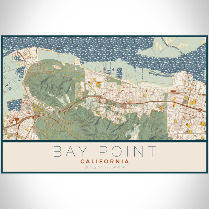 Bay Point California Map Print Landscape Orientation in Woodblock Style With Shaded Background