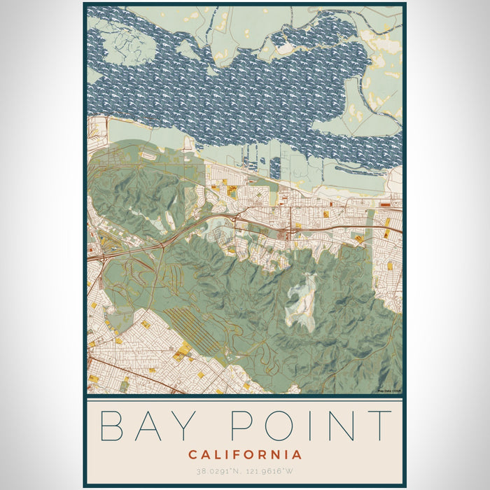 Bay Point California Map Print Portrait Orientation in Woodblock Style With Shaded Background