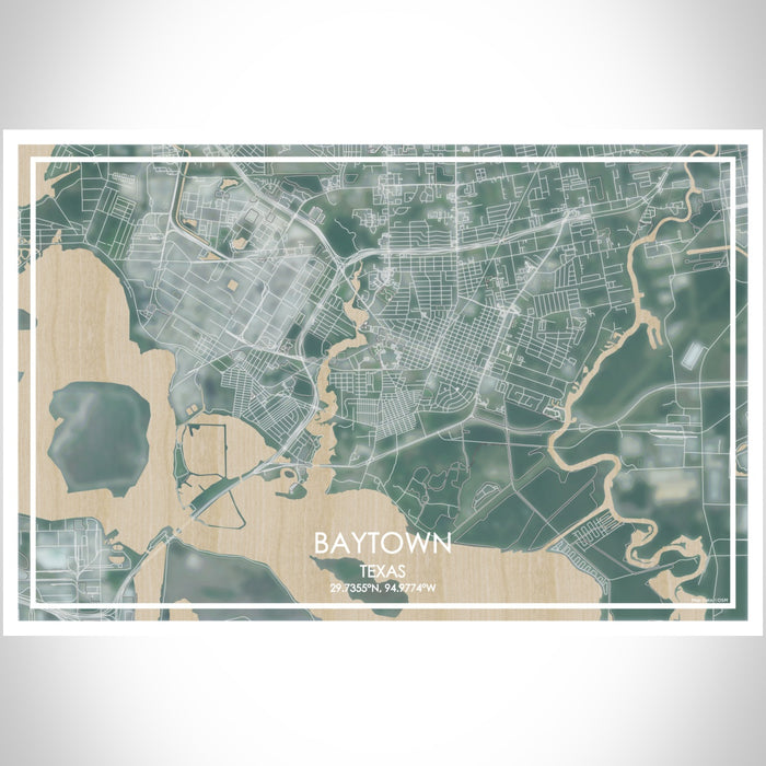 Baytown Texas Map Print Landscape Orientation in Afternoon Style With Shaded Background