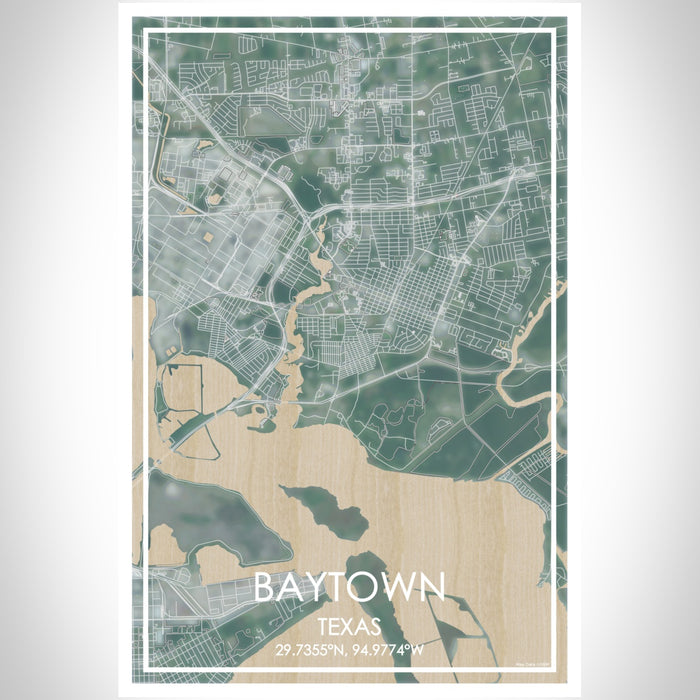Baytown Texas Map Print Portrait Orientation in Afternoon Style With Shaded Background