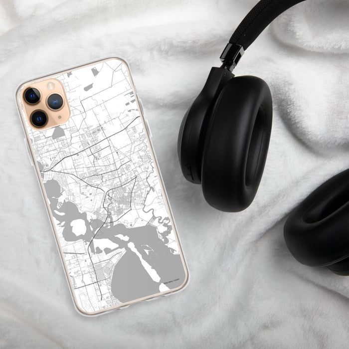 Custom Baytown Texas Map Phone Case in Classic on Table with Black Headphones