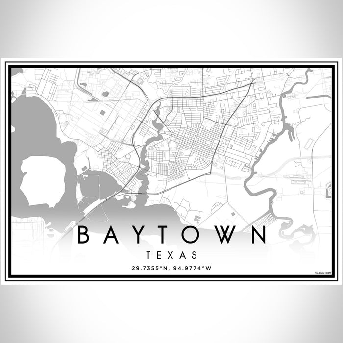 Baytown Texas Map Print Landscape Orientation in Classic Style With Shaded Background