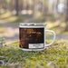 Right View Custom Baytown Texas Map Enamel Mug in Ember on Grass With Trees in Background