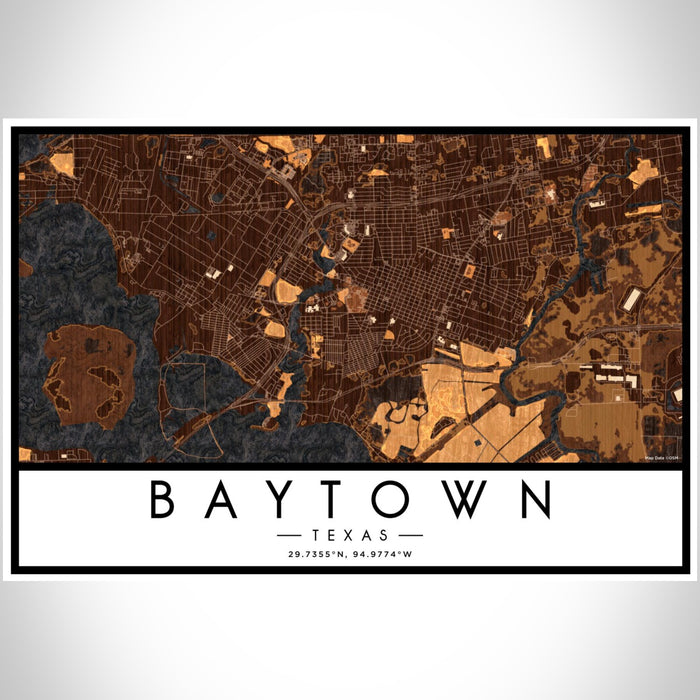 Baytown Texas Map Print Landscape Orientation in Ember Style With Shaded Background