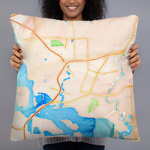 Person holding 22x22 Custom Baytown Texas Map Throw Pillow in Watercolor