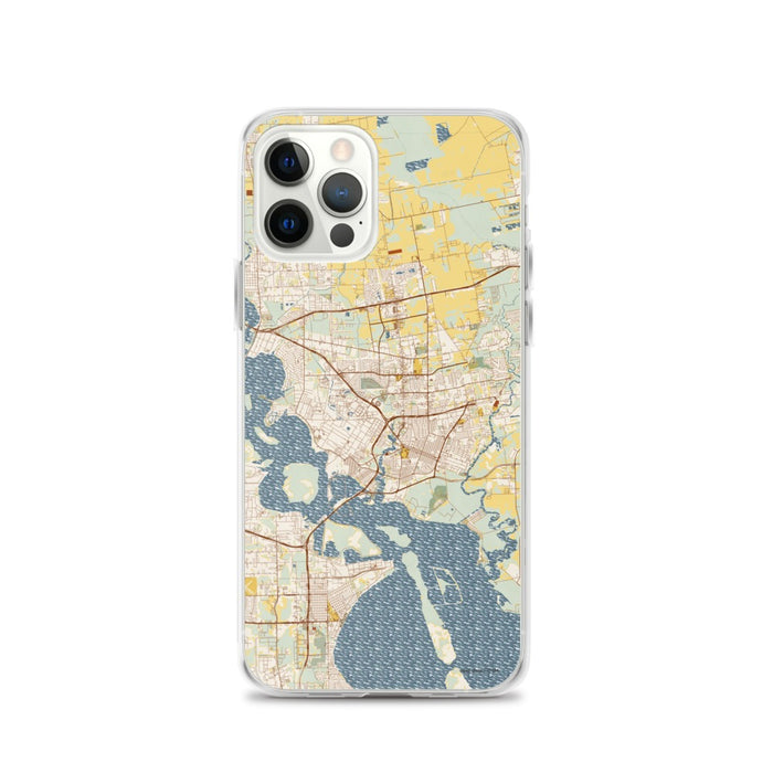 Custom Baytown Texas Map iPhone 12 Pro Phone Case in Woodblock