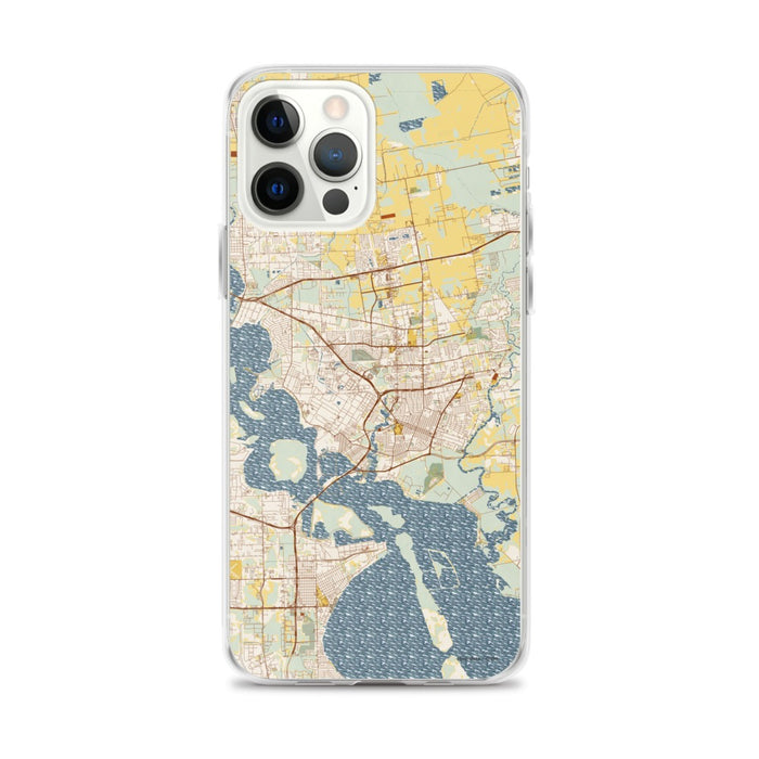 Custom Baytown Texas Map iPhone 12 Pro Max Phone Case in Woodblock