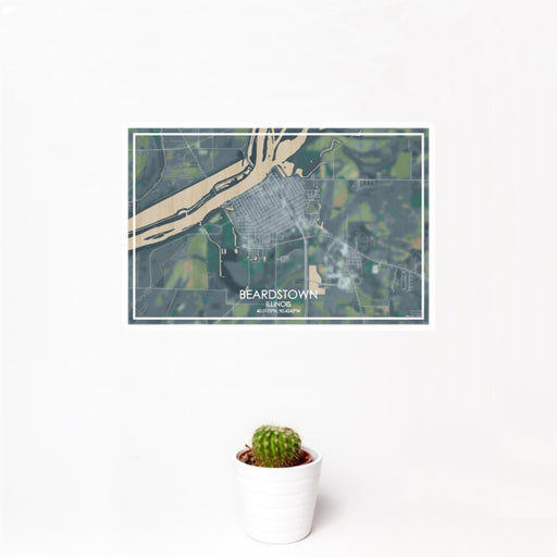 12x18 Beardstown Illinois Map Print Landscape Orientation in Afternoon Style With Small Cactus Plant in White Planter